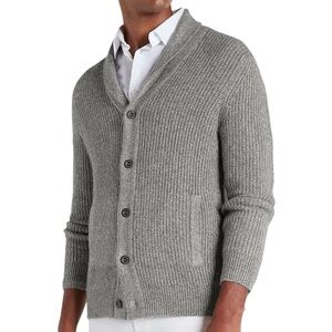 Express Men’s Shawl Collar Button Front Grey Cardigan Size Large Grandpa Preppy